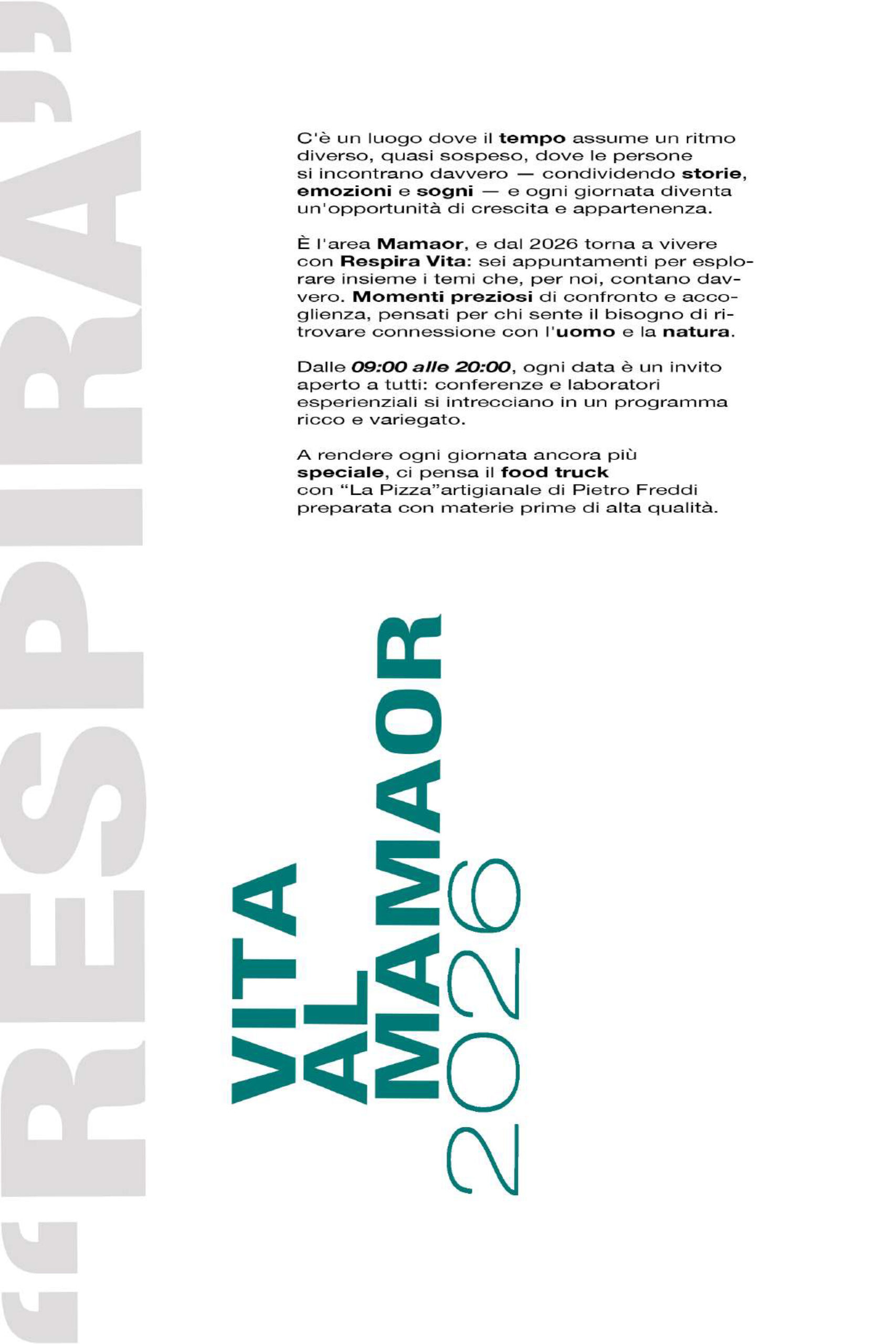 Pagina 3 della locandina generale degli eventi del festival Respira Vita Mamaor 2026